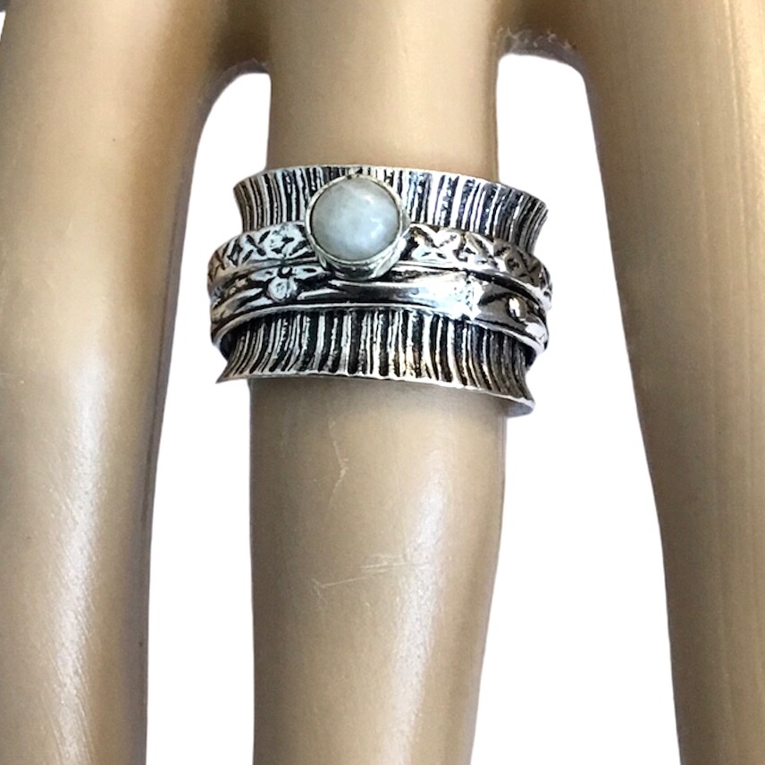 Mystical Moonstone Spinner Ring Meditation Gemstone Minimalist Boho